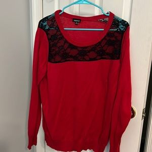 Torrid red sweater with lace detail